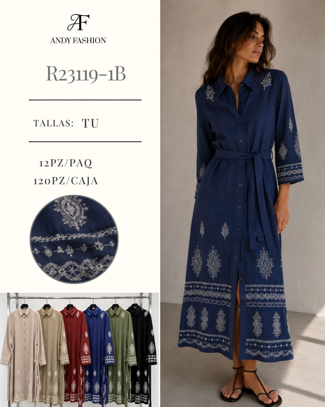 Vestido camisero con bordado-R23119-1B