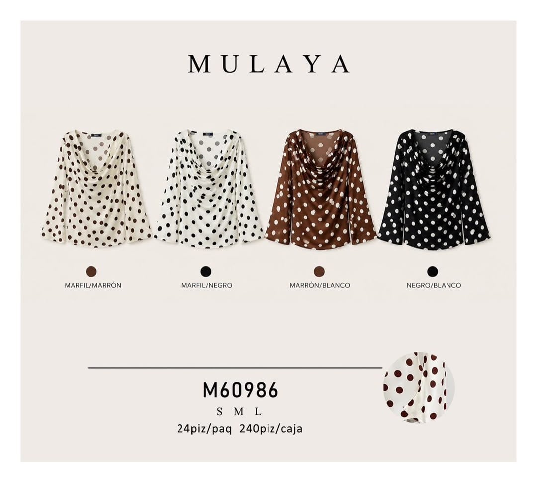 Blusa manga larga con estampado de puntos-M60986