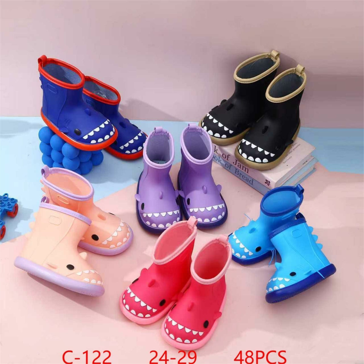 Botas de lluvia infantiles con diseño de animal (tiburón/dinosaurio)-C-122