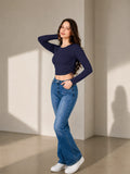 Crop top de manga larga con ajuste lateral-QPX004