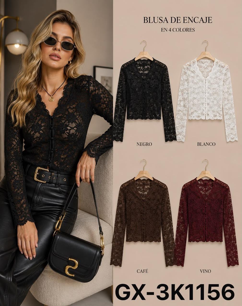 Blusa de encaje-BLU-GX-3K1156