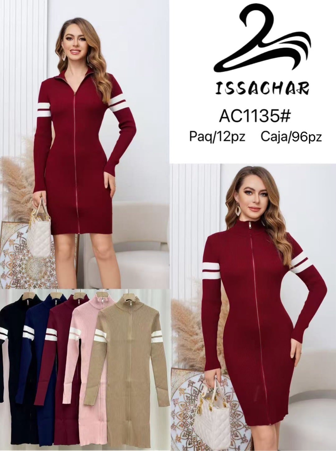 Vestido tejido con cierre frontal-AC1135#