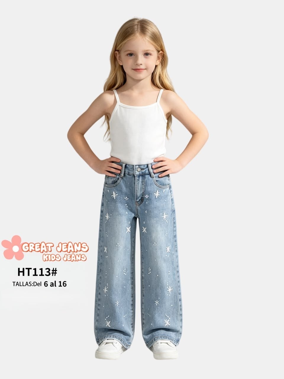 Jeans con estampado de flores-HT113#