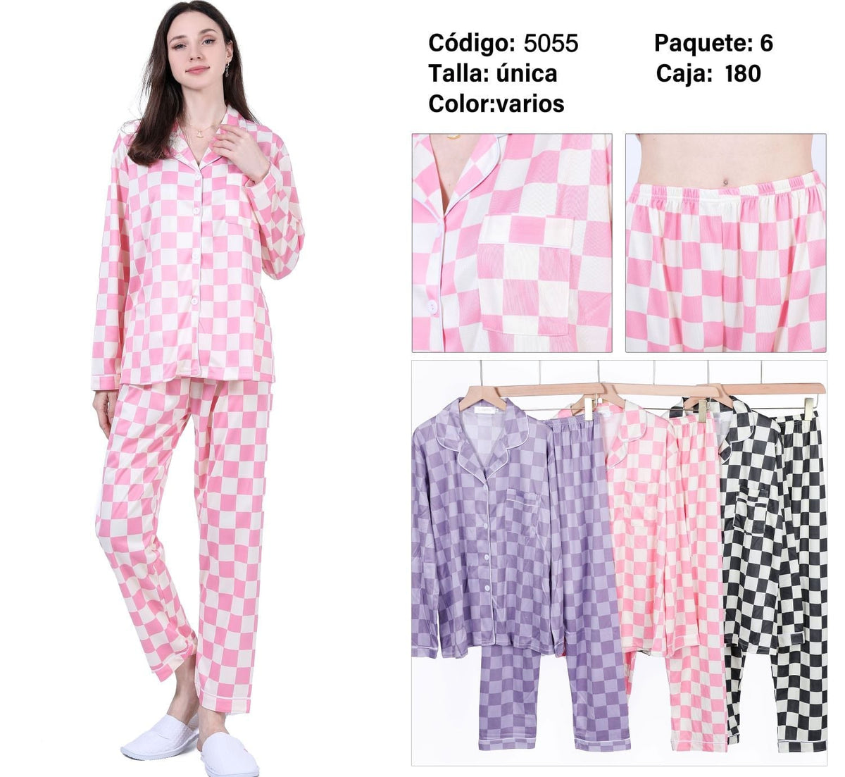 Pijama de cuadros con botones-5055