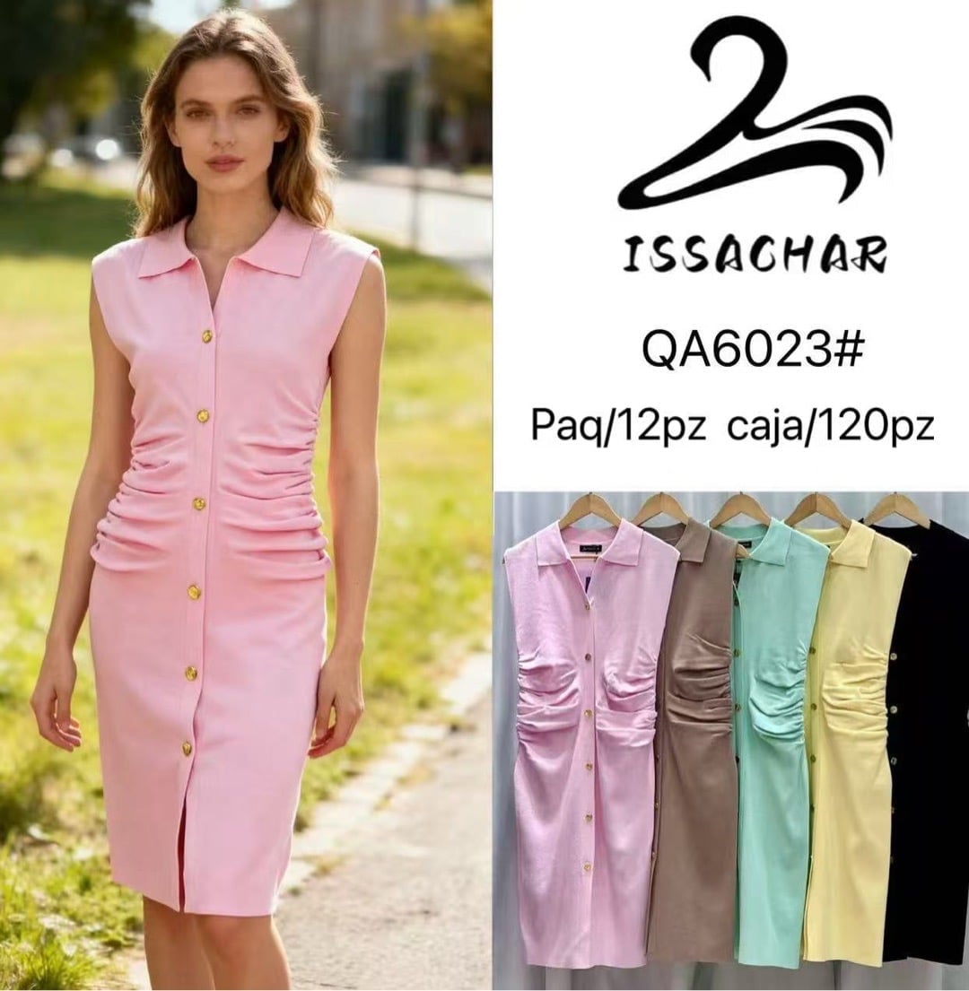 Vestido con botones y laterales fruncidos-QA6023