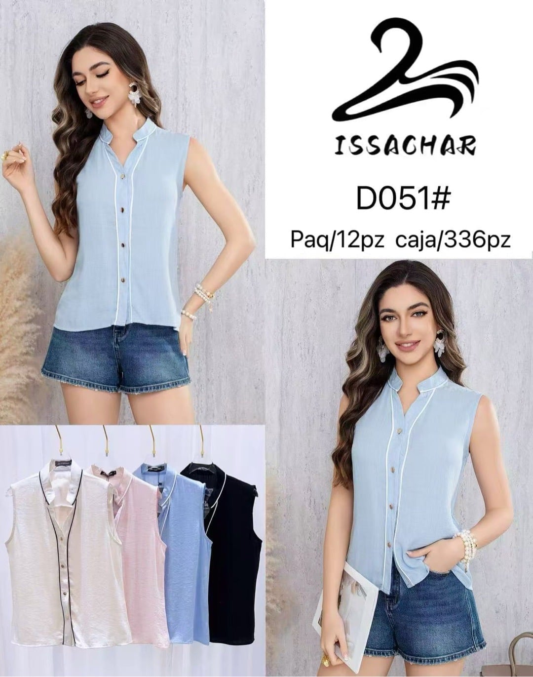 Blusa sin mangas con botones-D051#
