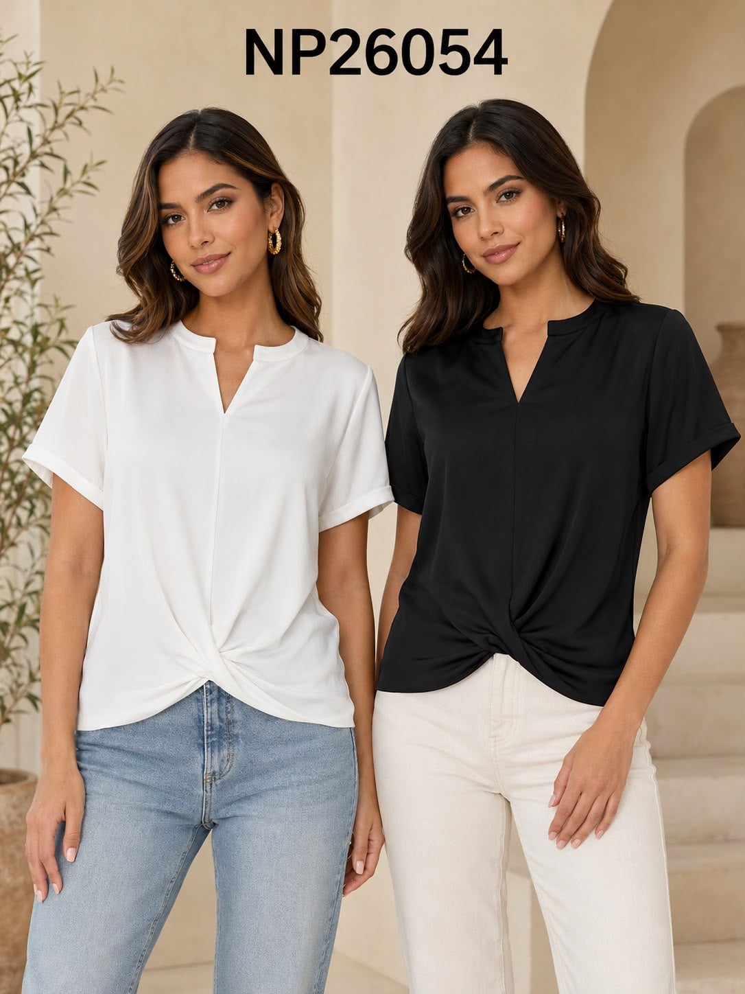 Blusa con nudo frontal y cuello en V-NP26054