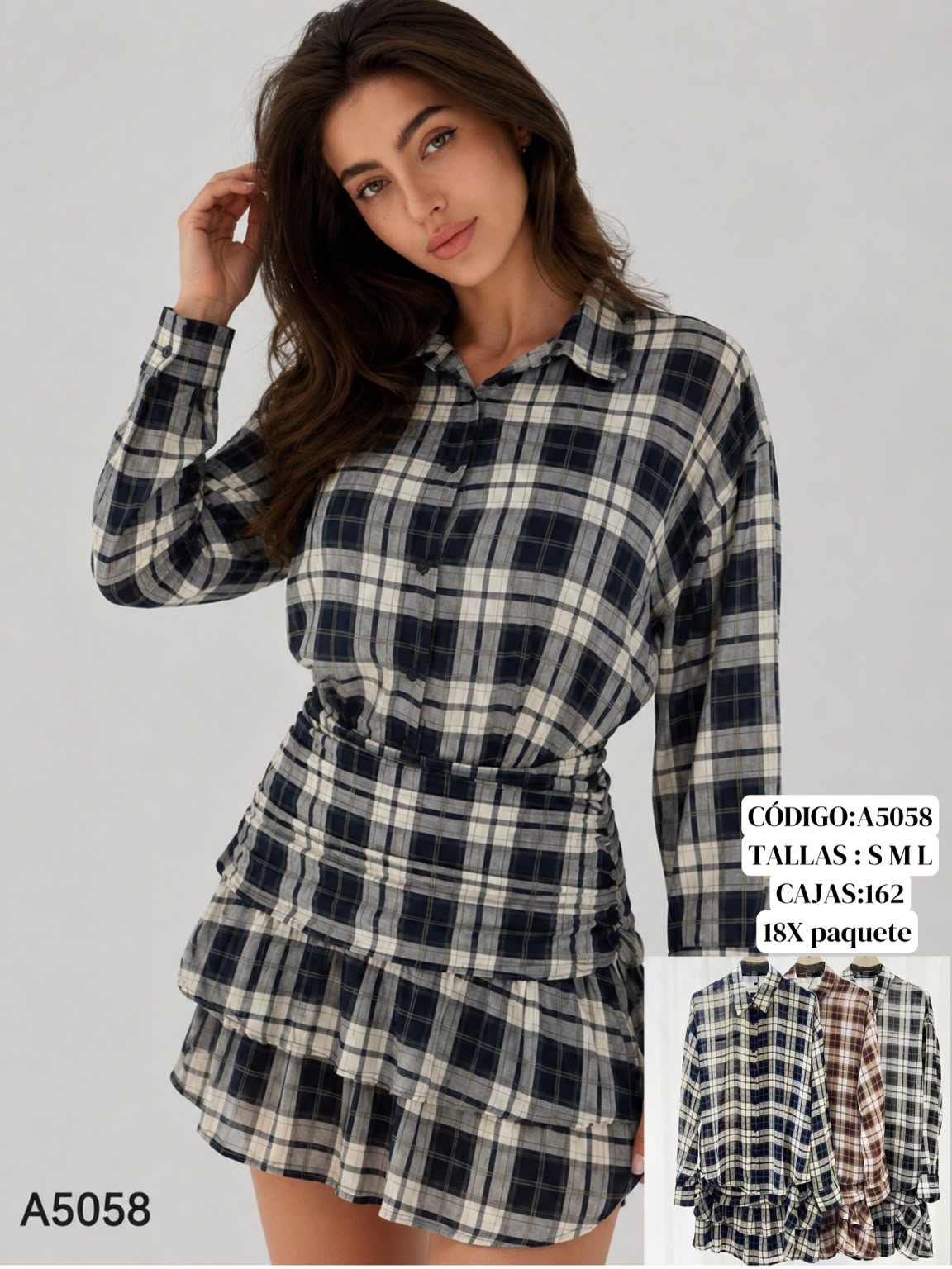 Vestido camisero a cuadros-A5058