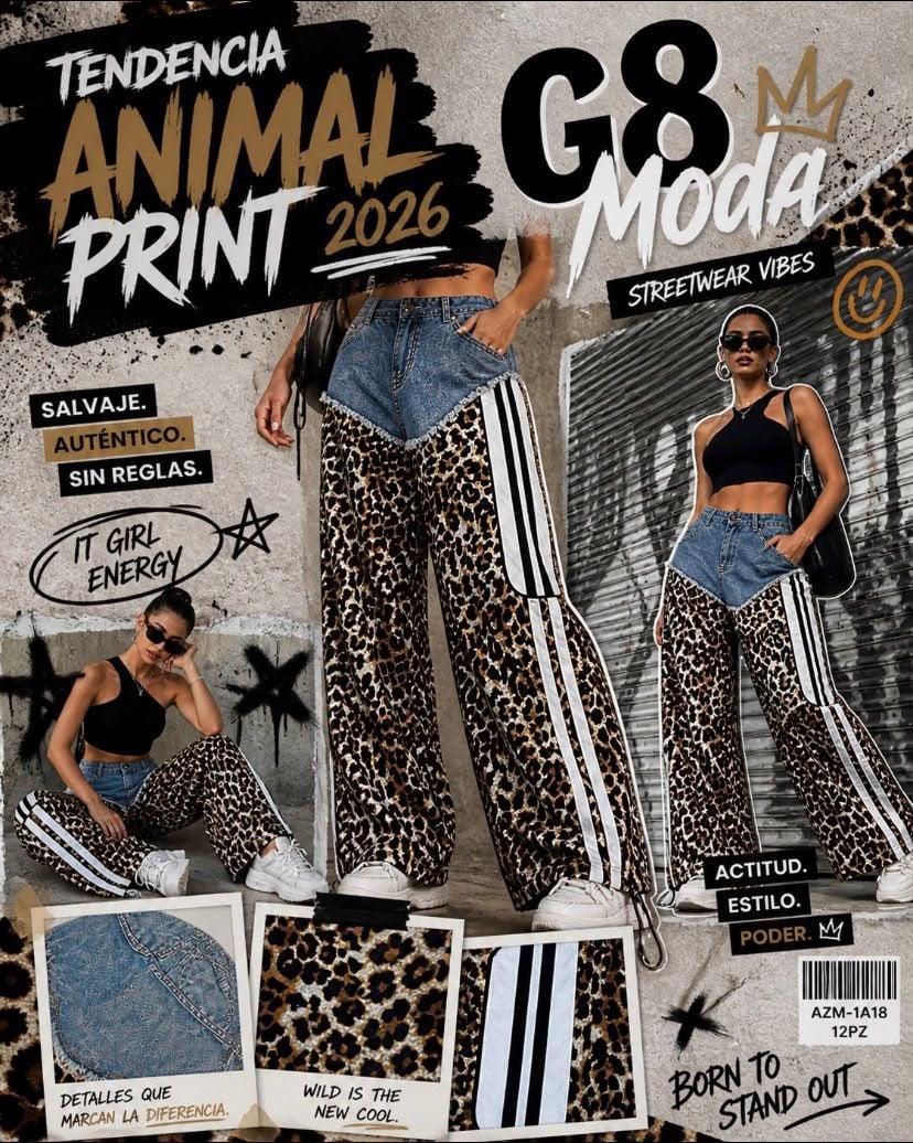 Pantalón de mezclilla con estampado animal-AZM-1A18
