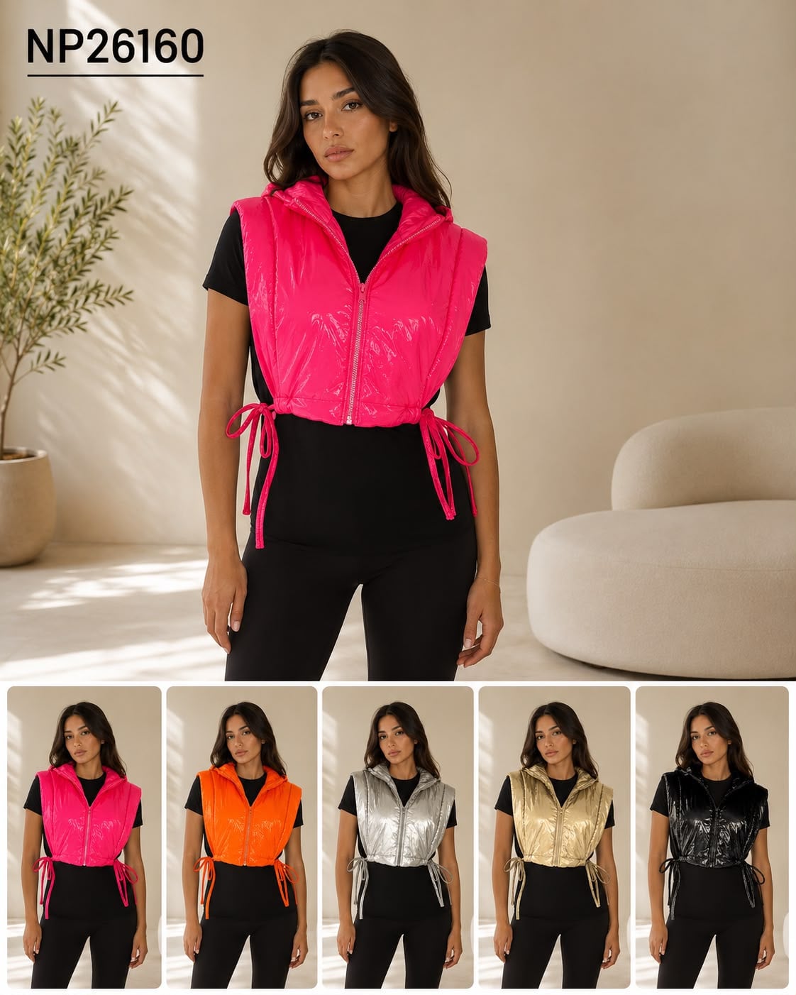 Chaleco acolchado crop con capucha-NP26160