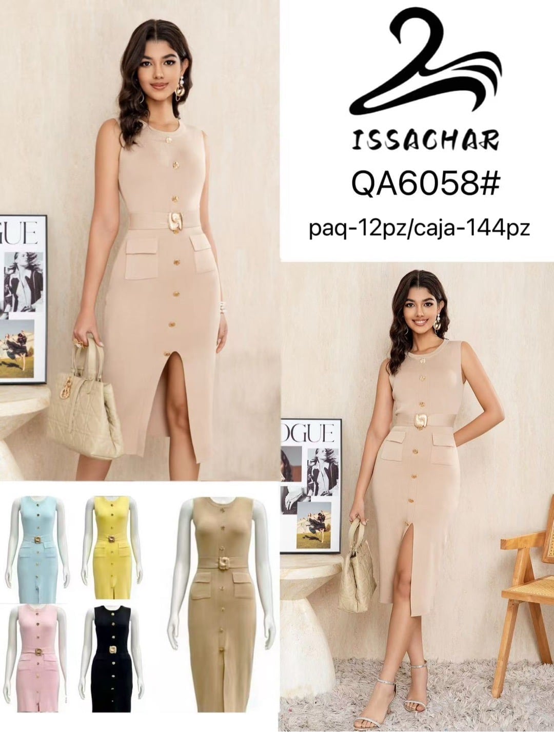 Vestido con botones y cinturón-QA6058#