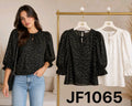 Blusa con detalle de lazo y mangas abullonadas-JF1065