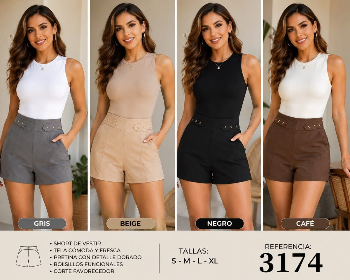 Short de vestir con pretina y detalle dorado-3174