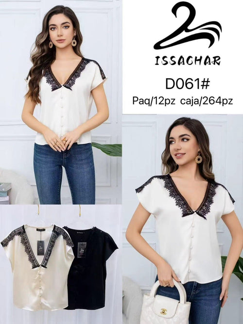 Blusa con encaje-D061#
