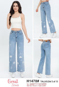 Jeans con detalle de flores-H1478#