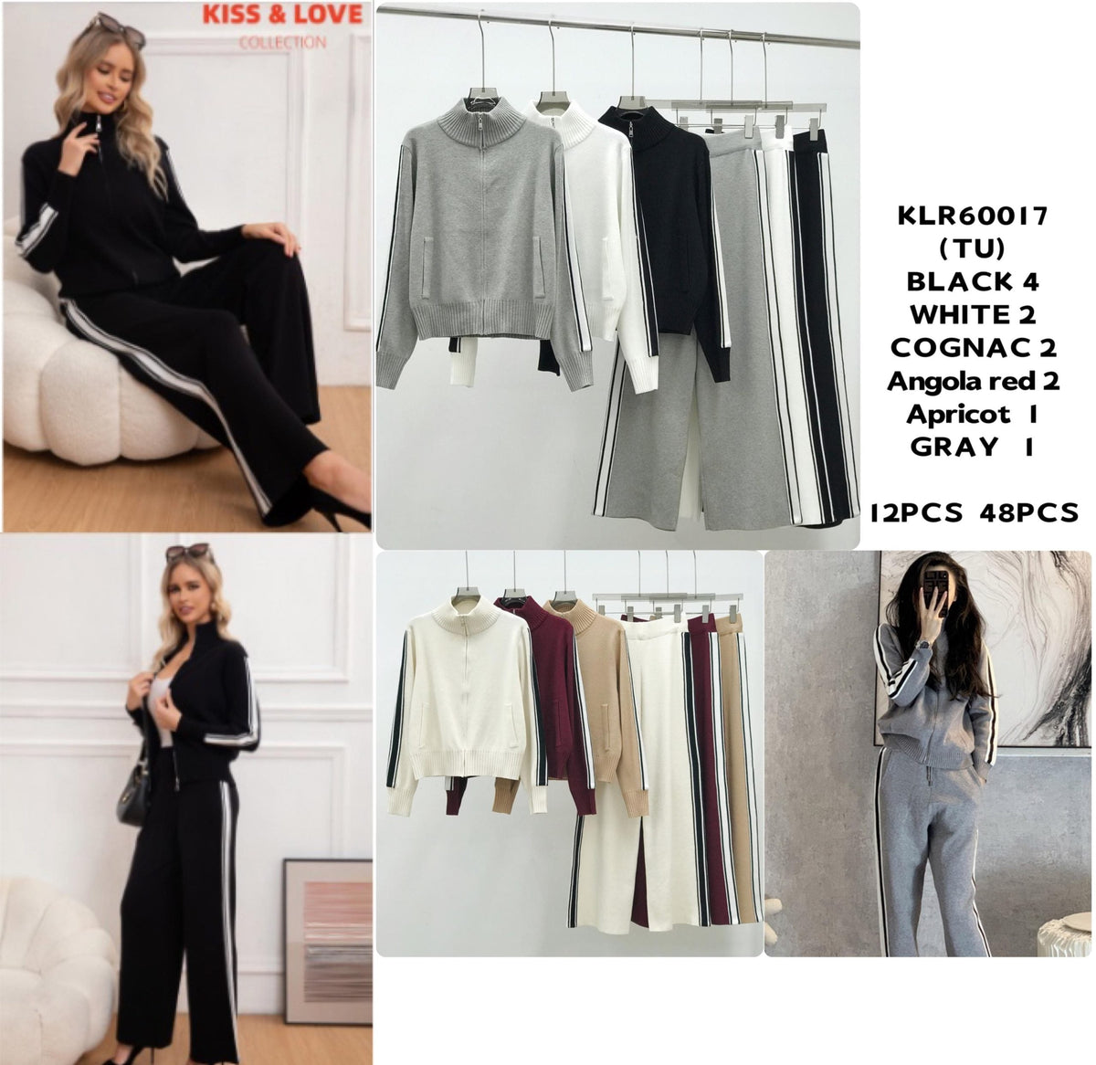 Conjunto de suéter con cierre y pantalón deportivo-KLR60017