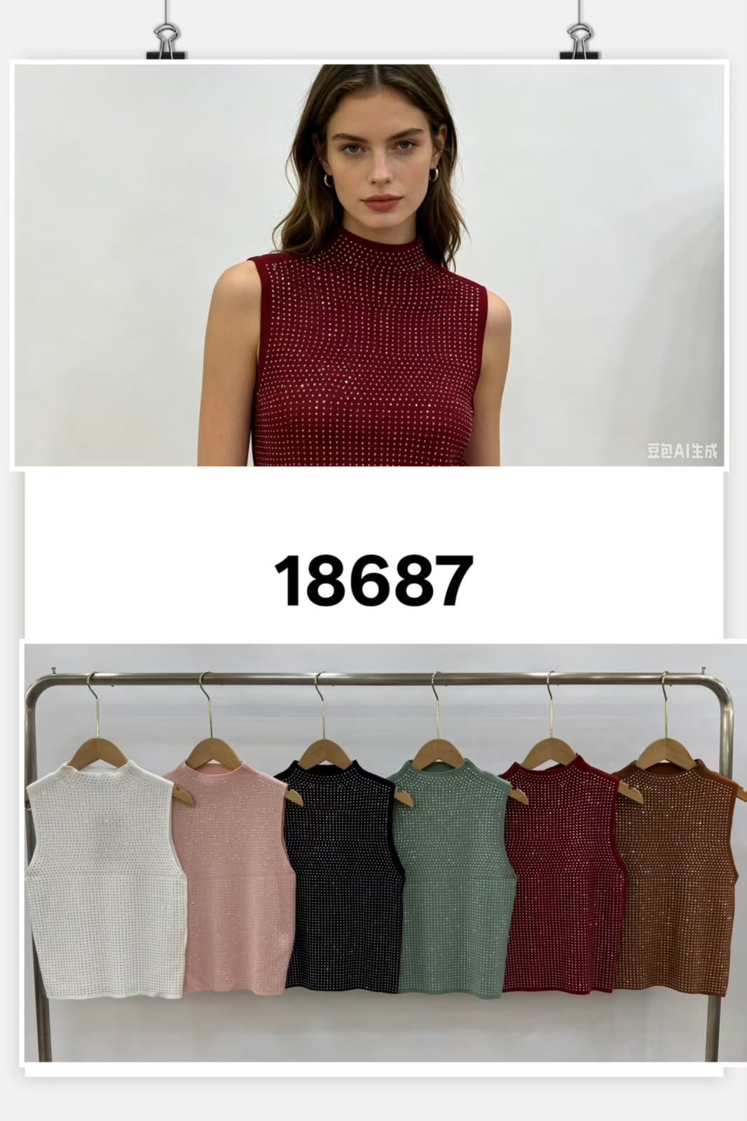 Top de cuello alto sin mangas con pedrería-18687