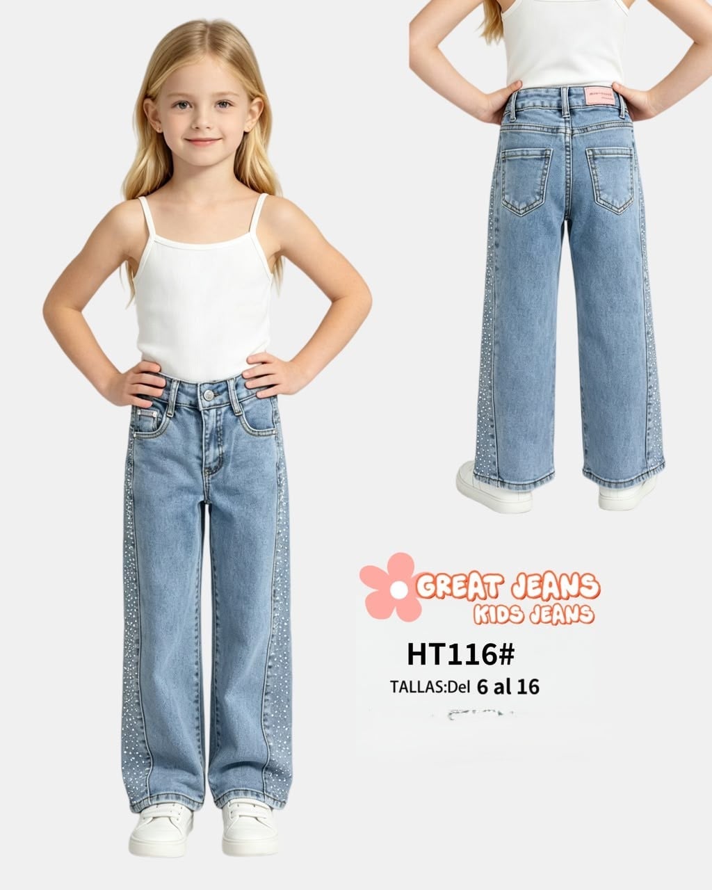 Jeans con detalles de pedrería-HT116#