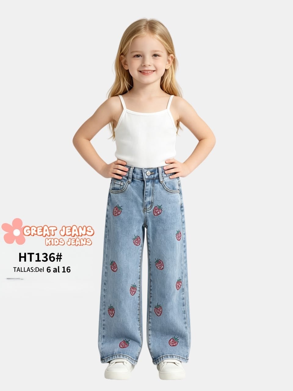 Jeans con estampado de fresas-HT136#