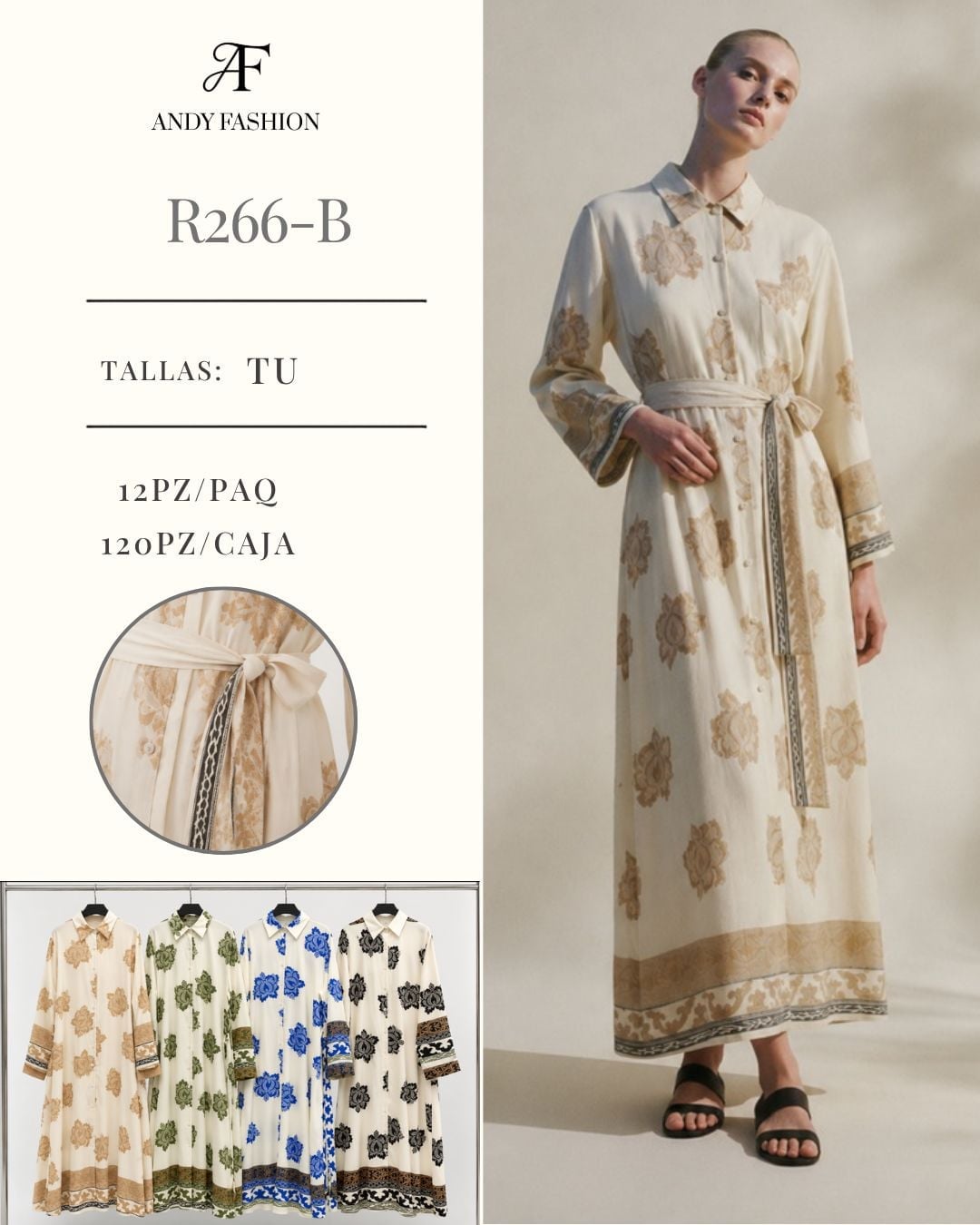 Vestido camisero estampado con cinturón-R266-B