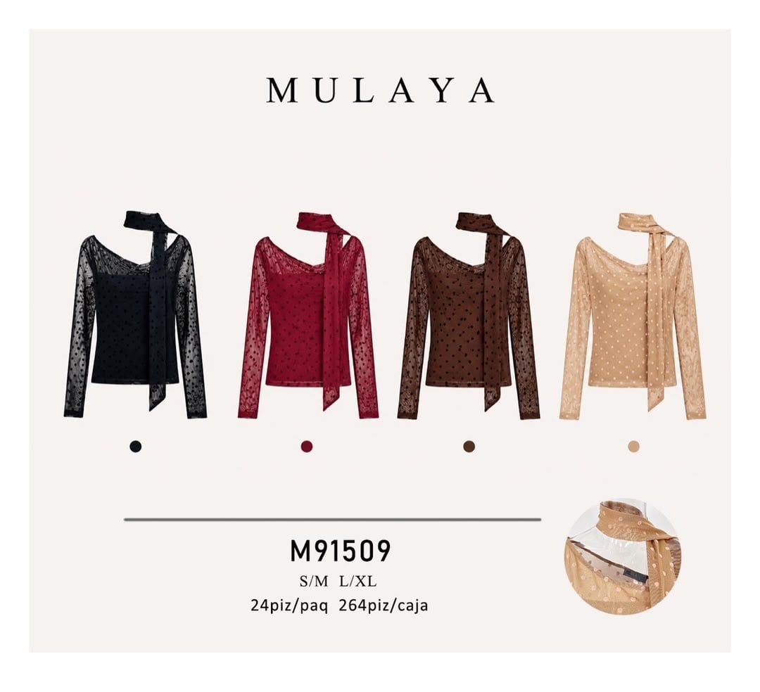 Blusa con puntos y bufanda integrada-M91509