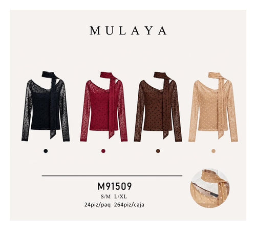 Blusa con puntos y bufanda integrada-M91509