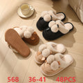 Pantuflas suaves con pompones y moño-568