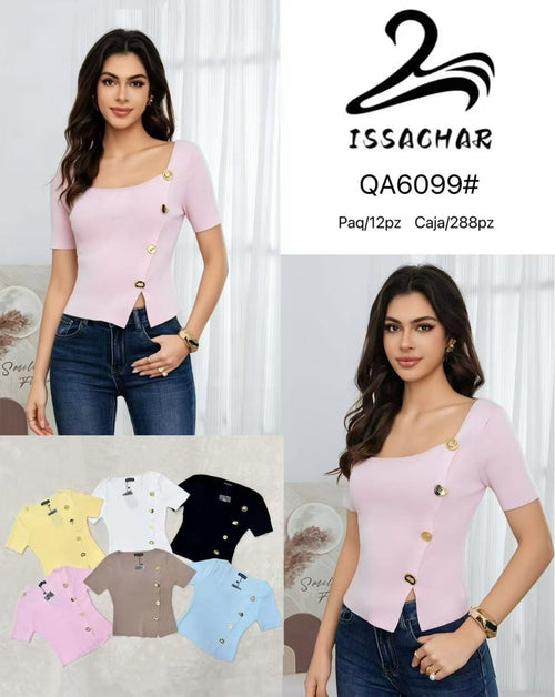 Blusa con botones-QA6099#