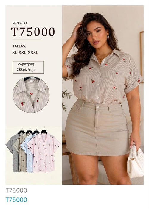 Blusa con estampado de cerezas-T75000