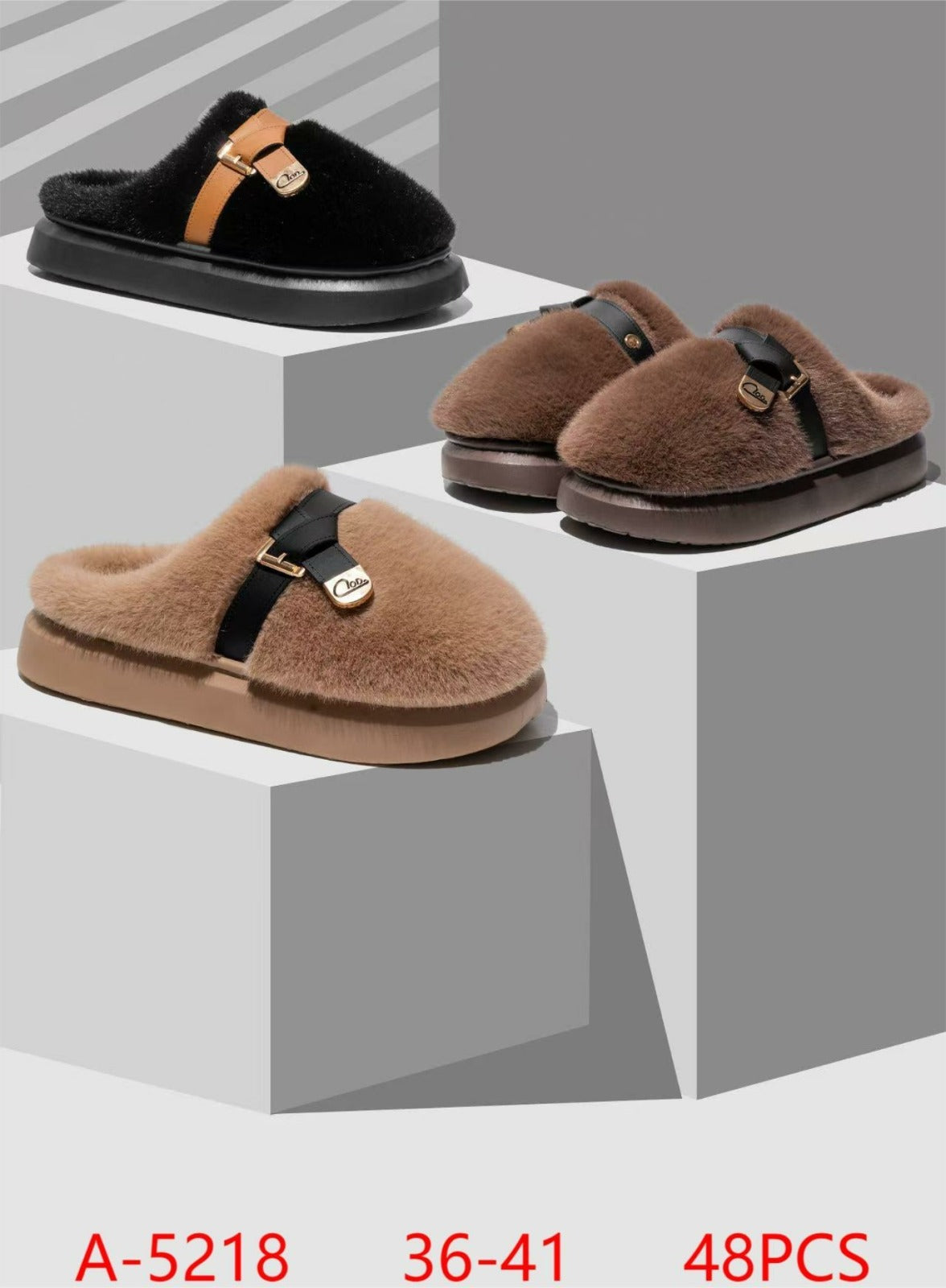 Pantuflas peludas con hebilla-A-5218