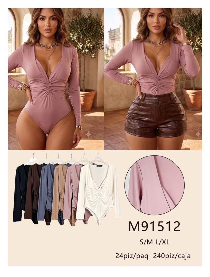 Body manga larga con fruncido frontal-M91512