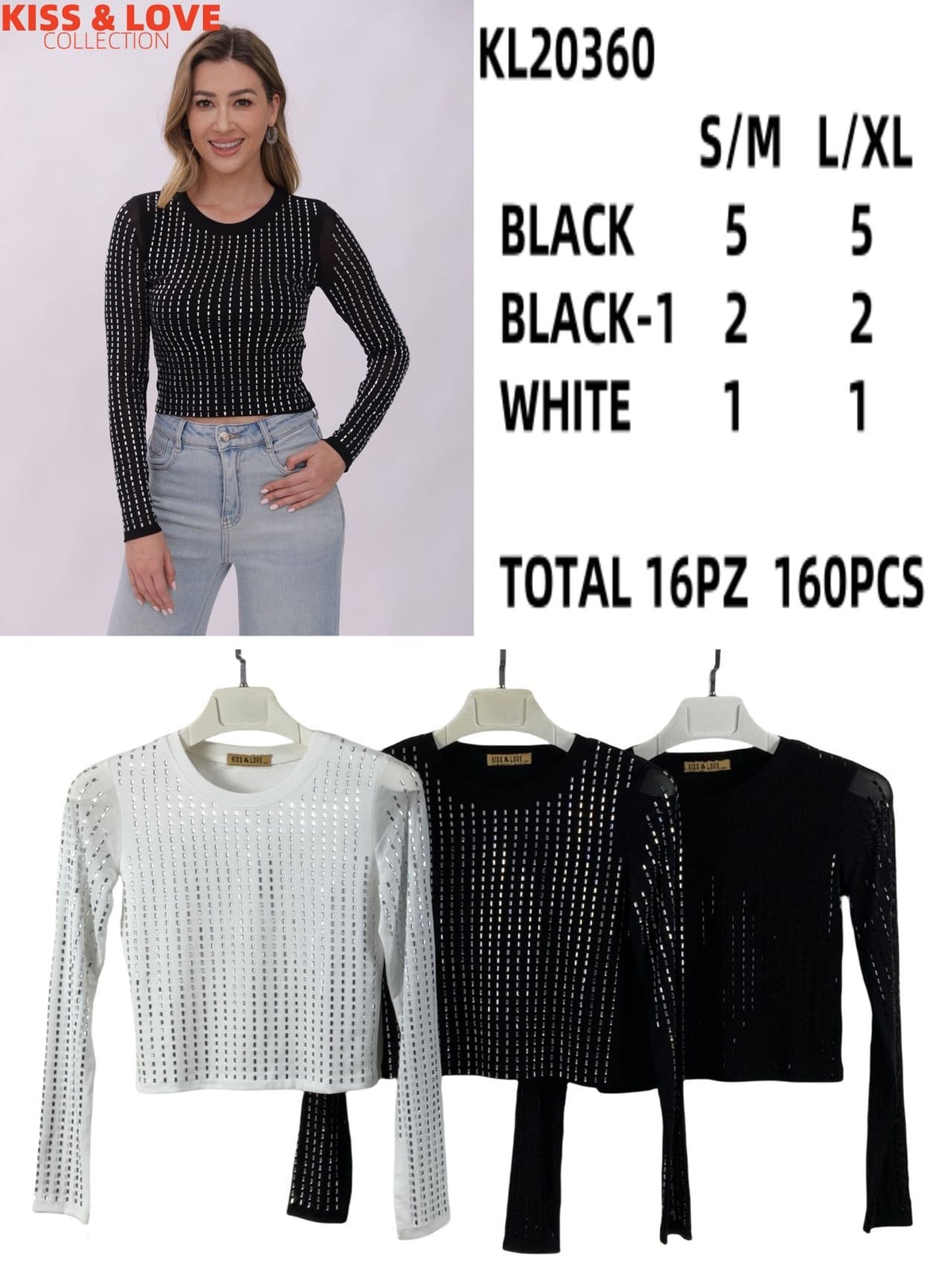 Blusa manga larga con pedrería-KL20360