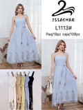 Vestido largo con diseño bordado y cinturón-L1113#