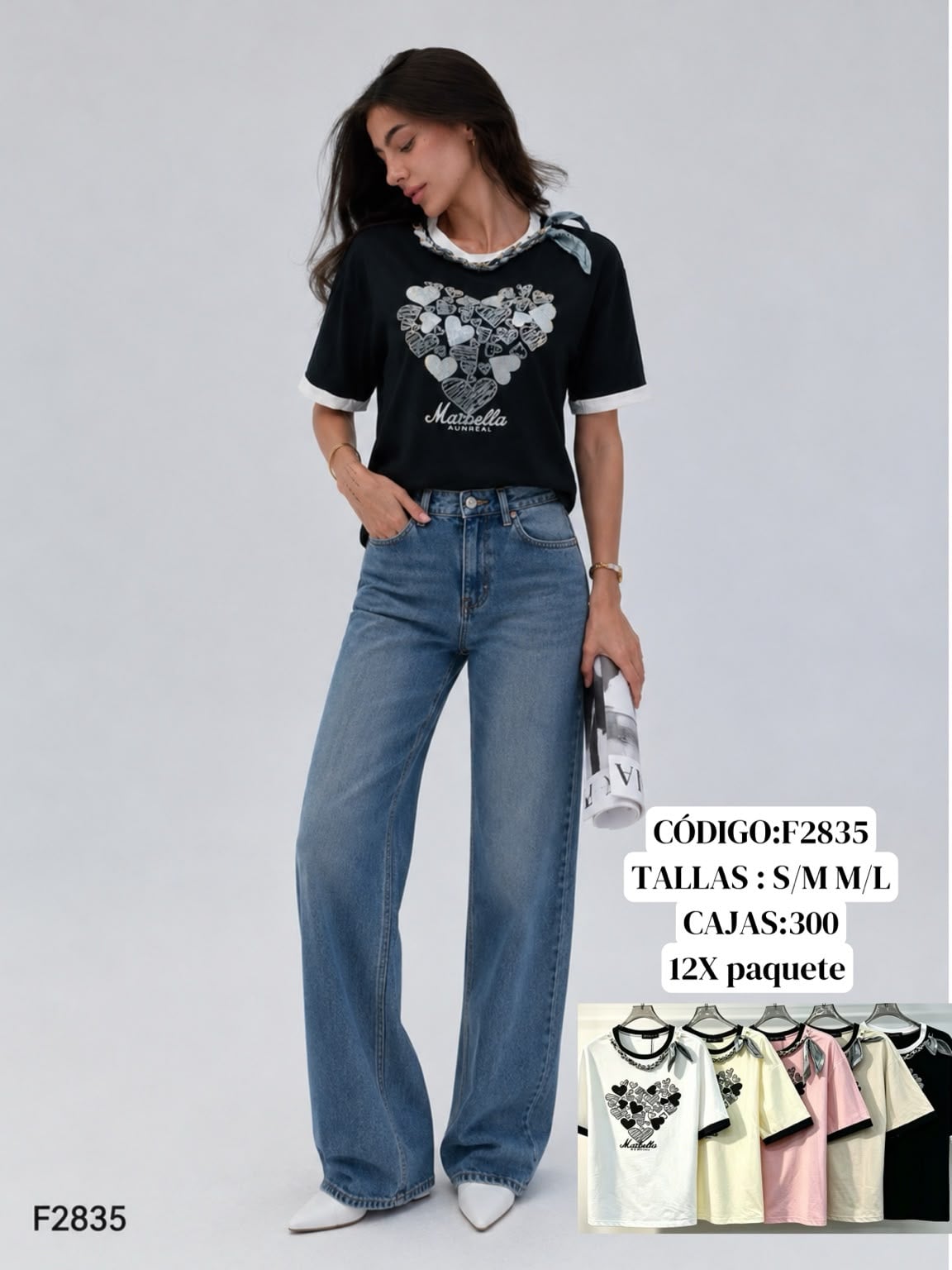 Playera con estampado de corazones-F2835