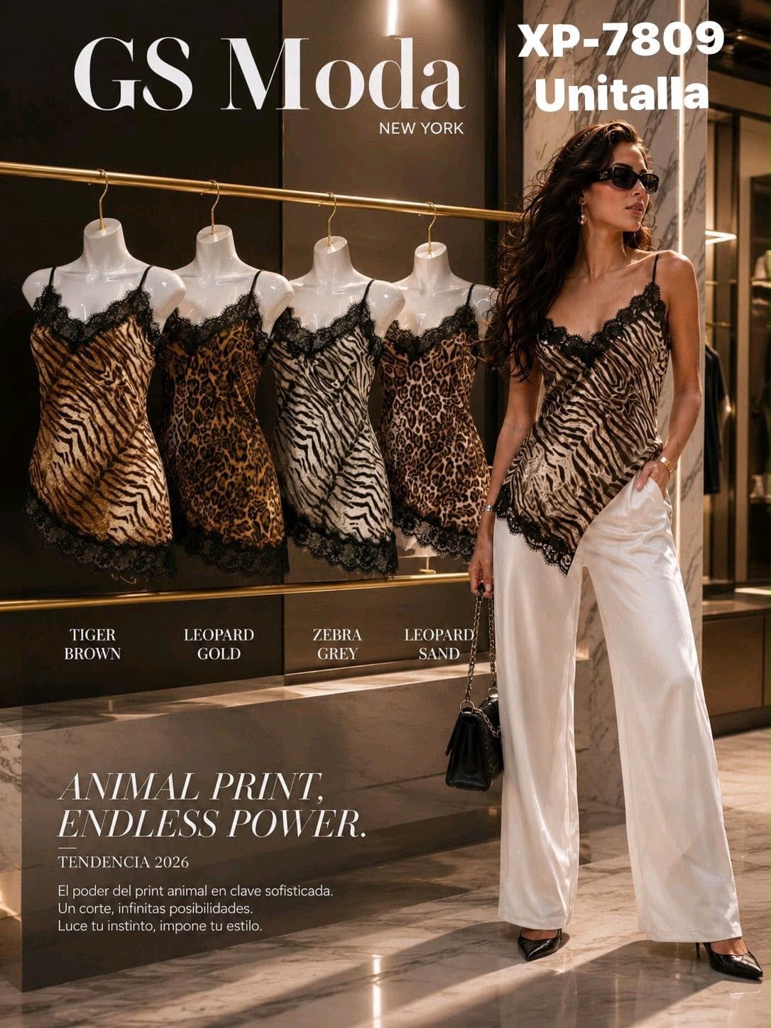 Blusa animal print con encaje-XP-7809