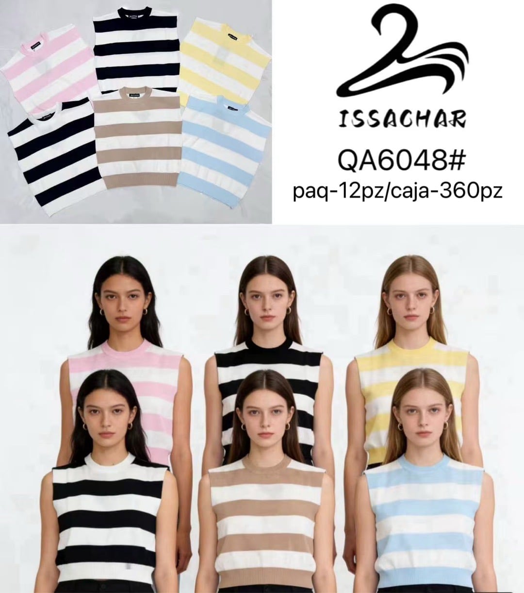 Top de punto rayado-QA6048#