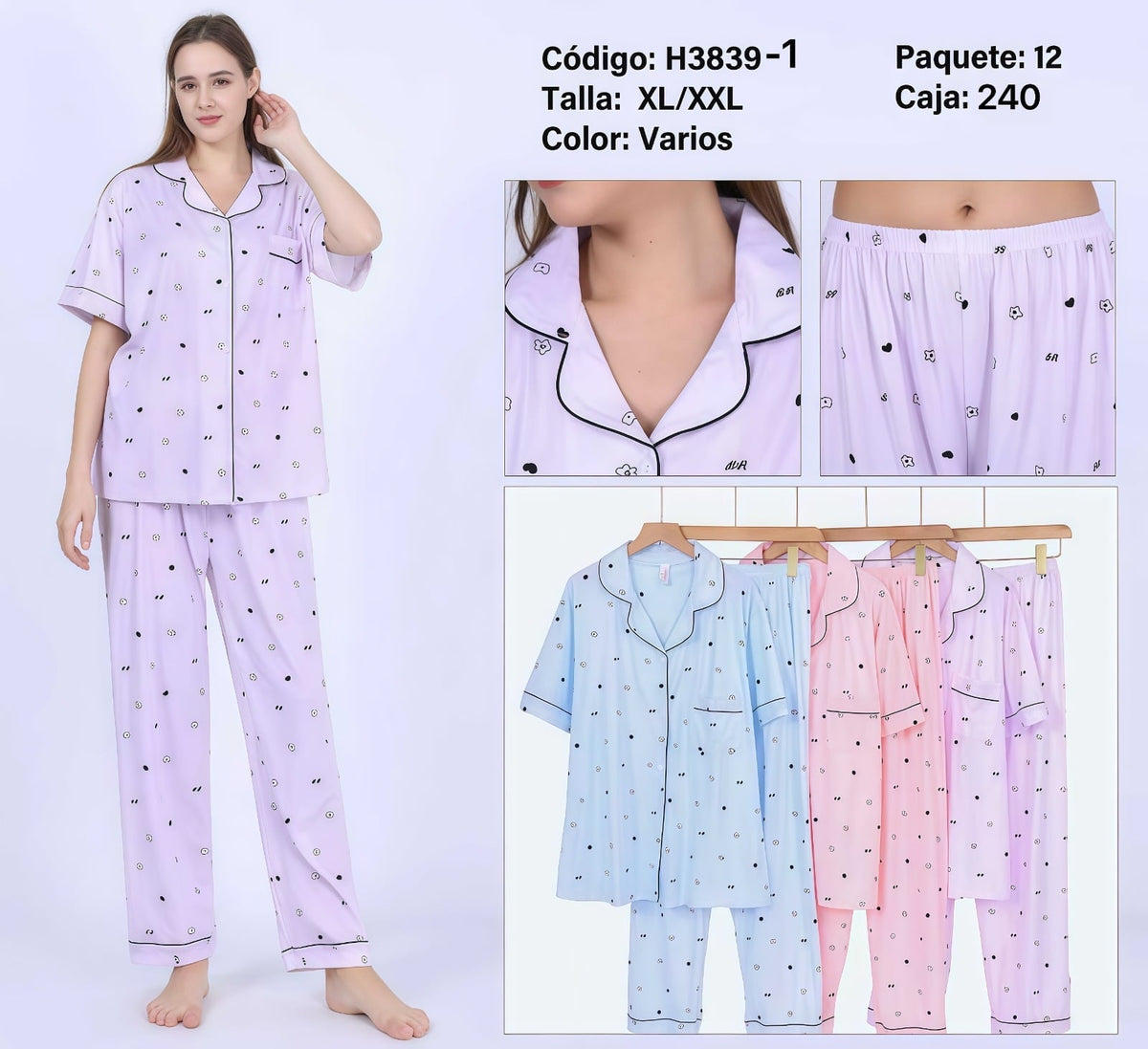 Pijama de dos piezas con estampado-H3839-1