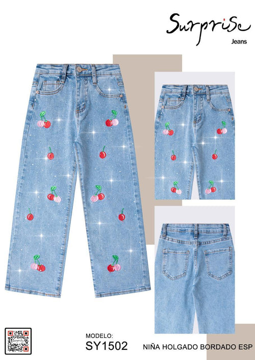 Jeans Niña Holgado Bordado Surprise-SY1502