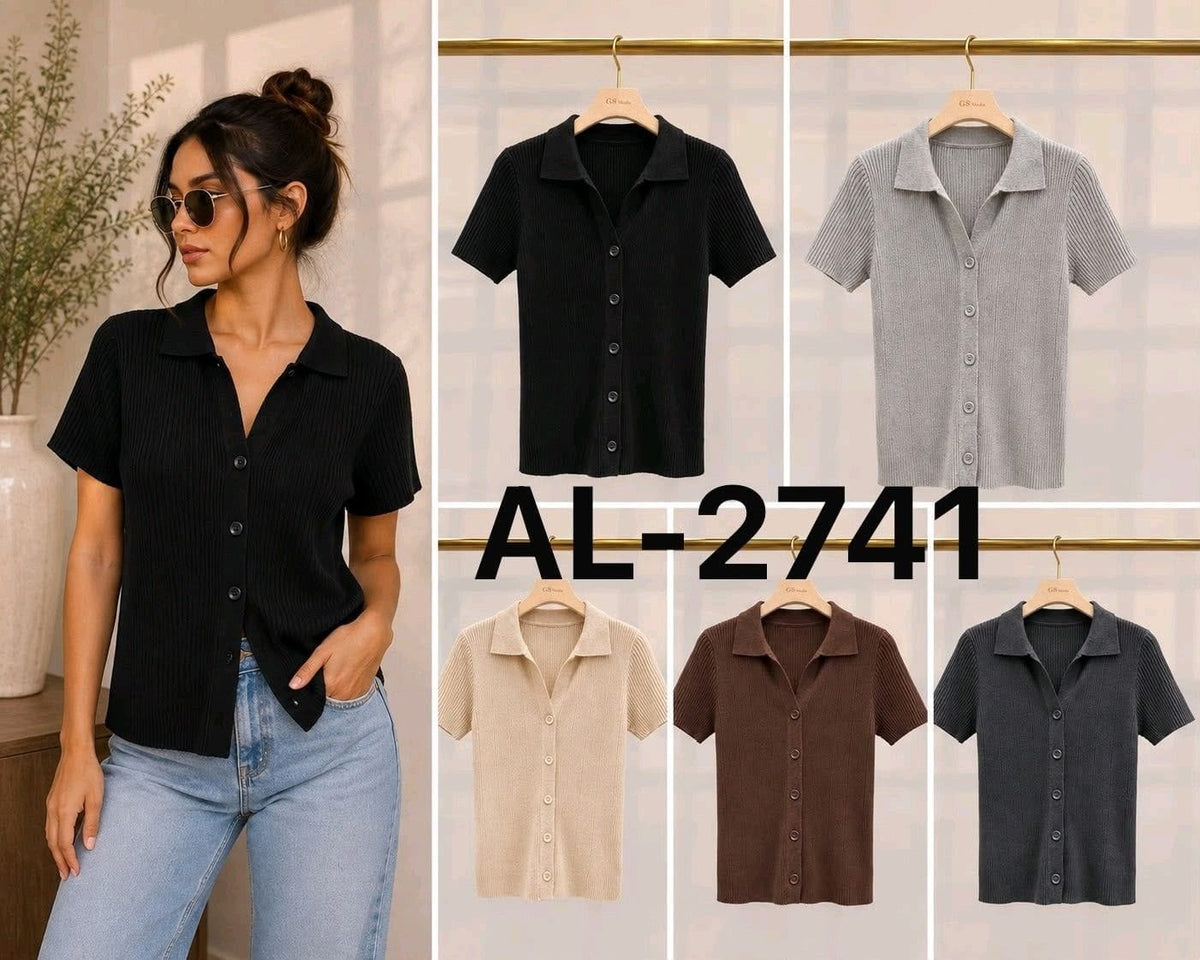 Blusa de punto con botones-AL-2741
