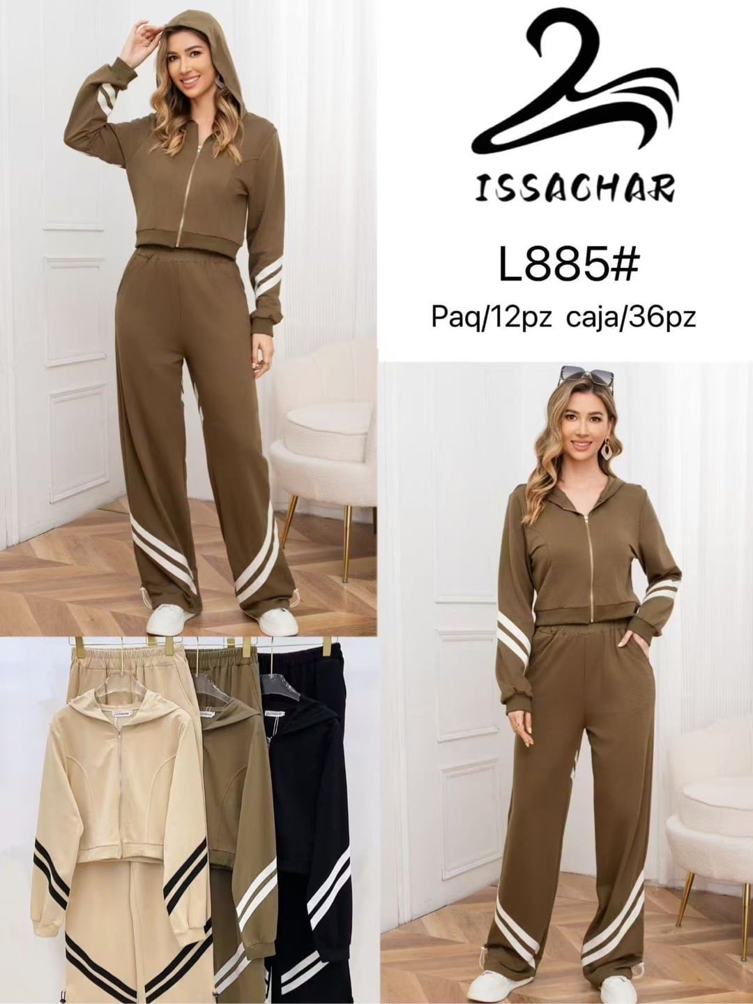 Conjunto deportivo con sudadera con capucha y pantalón-L885#