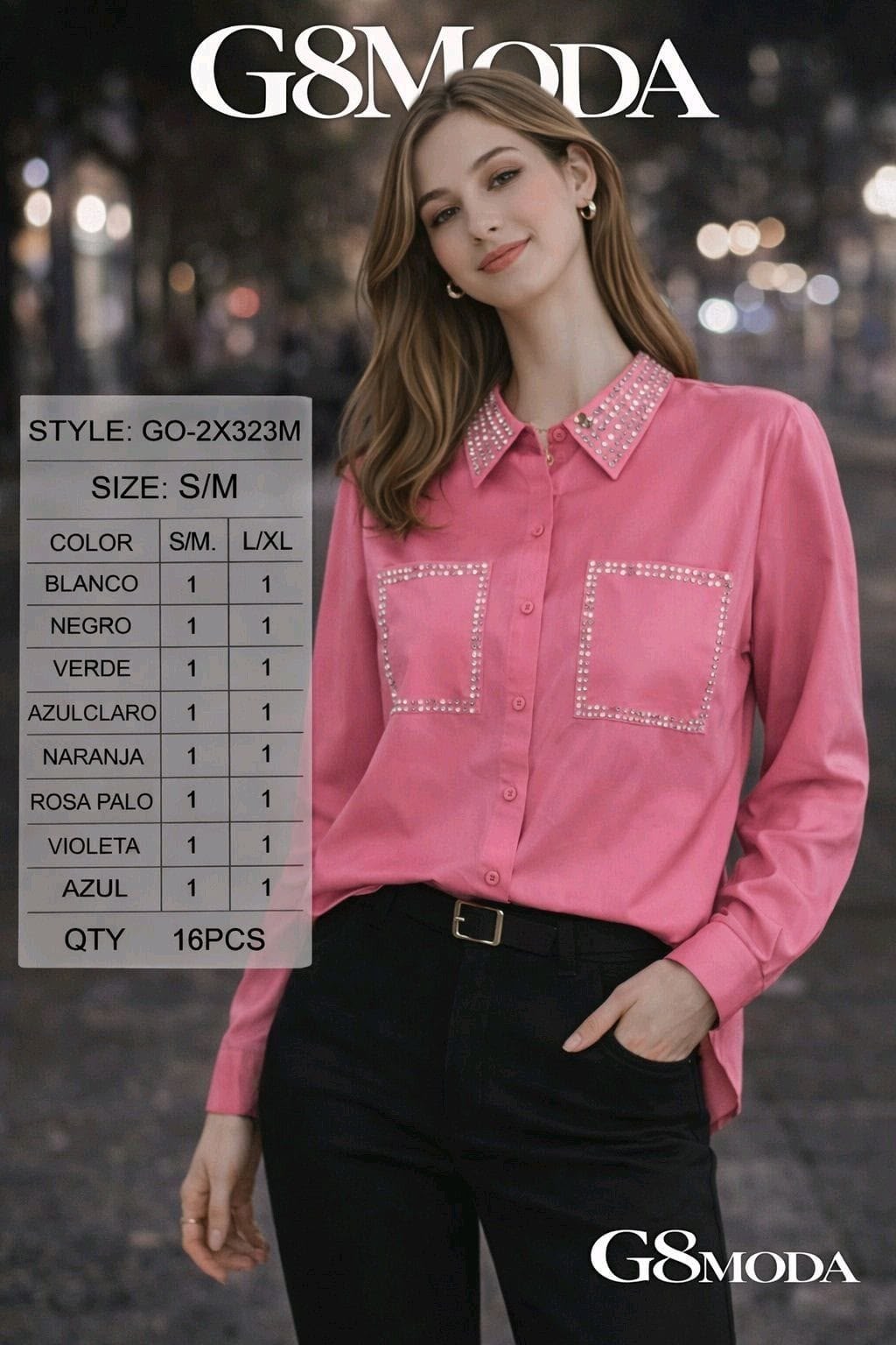 Camisa de botones con detalles de pedrería-BLU-GO-2X323M