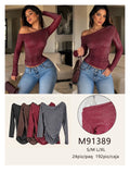 Blusa manga larga con hombros descubiertos-M91389