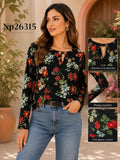 Blusa con estampado floral y abertura frontal-NP26315