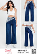 Jeans de corte recto con detalle de malla-H1679
