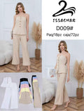Conjunto de top sin tirantes con botones y pantalón-D009#