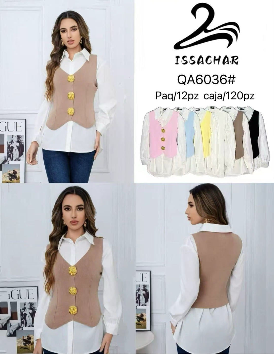 Conjunto de camisa con chaleco-QA6036#