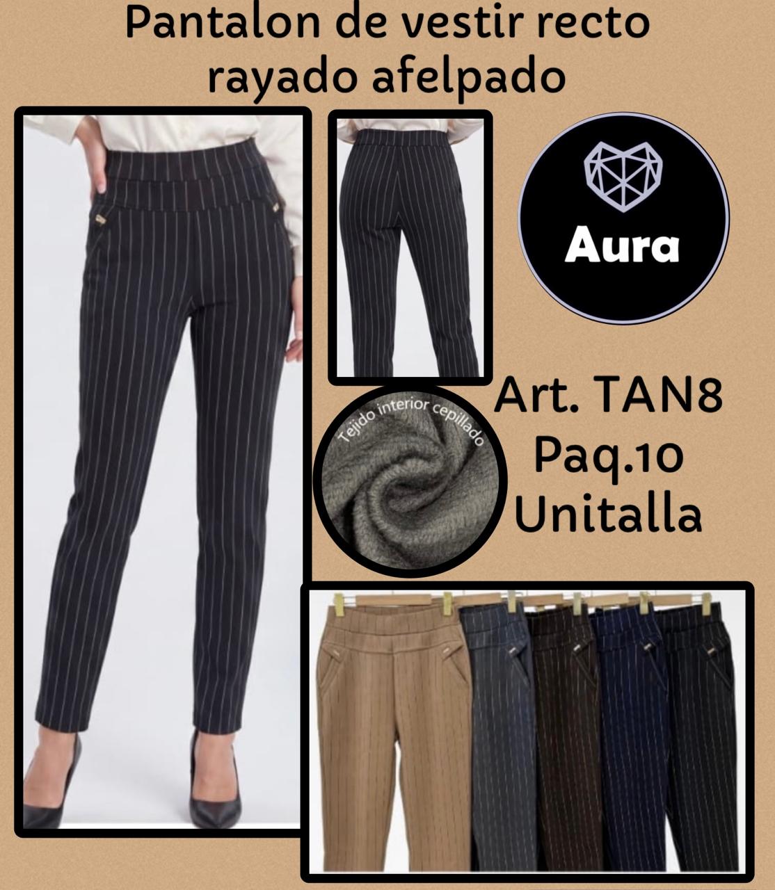 Pantalón de vestir recto rayado afelpado-TAN8