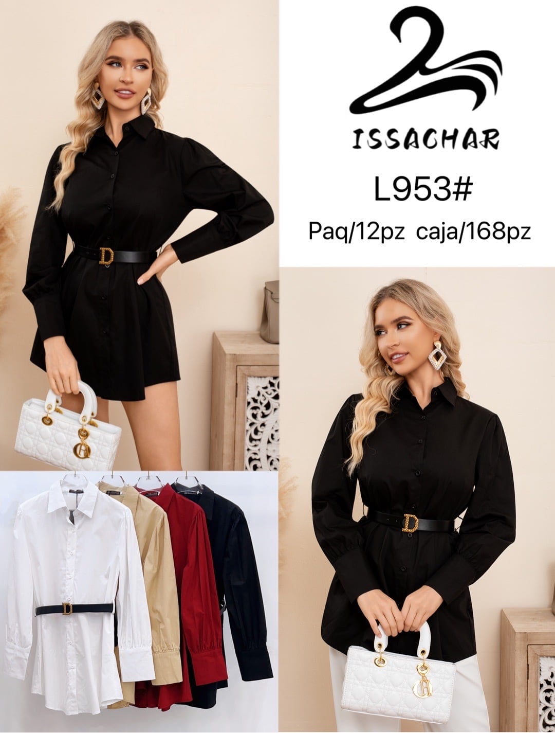 Blusa con cinturón-L953#