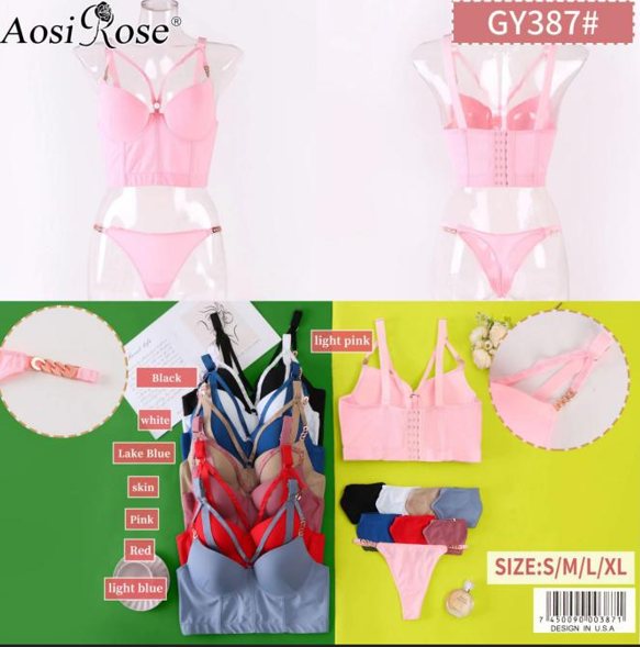 Conjunto de lencería con detalles de cadena-GY387#