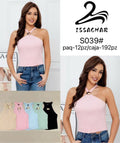 Blusa cuello halter con detalle metálico-S039#